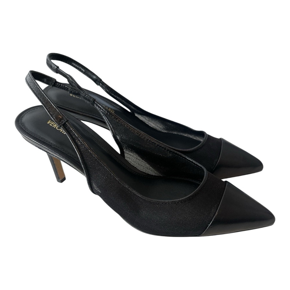 New Veronica Beard Liliana Pumps Black Pointed Toe Mesh Slingback Heels 5.5 M
